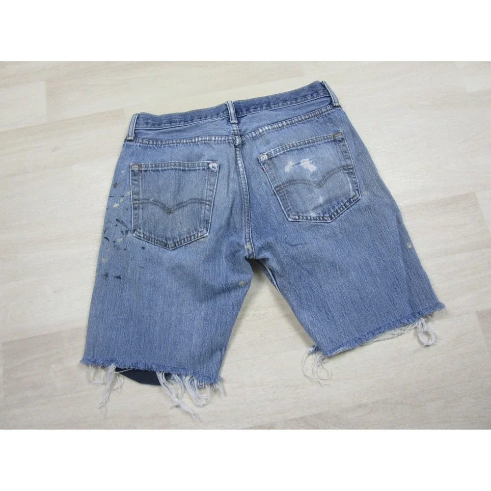 Levi's 501 Denim Jean Shorts Men's (30) Cut Off Grunge Thrashed Paint Splatter